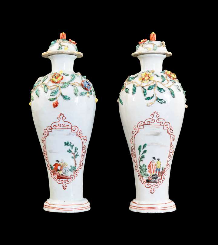 Pair of Chinese soft paste porcelain vases with Dutch decoration